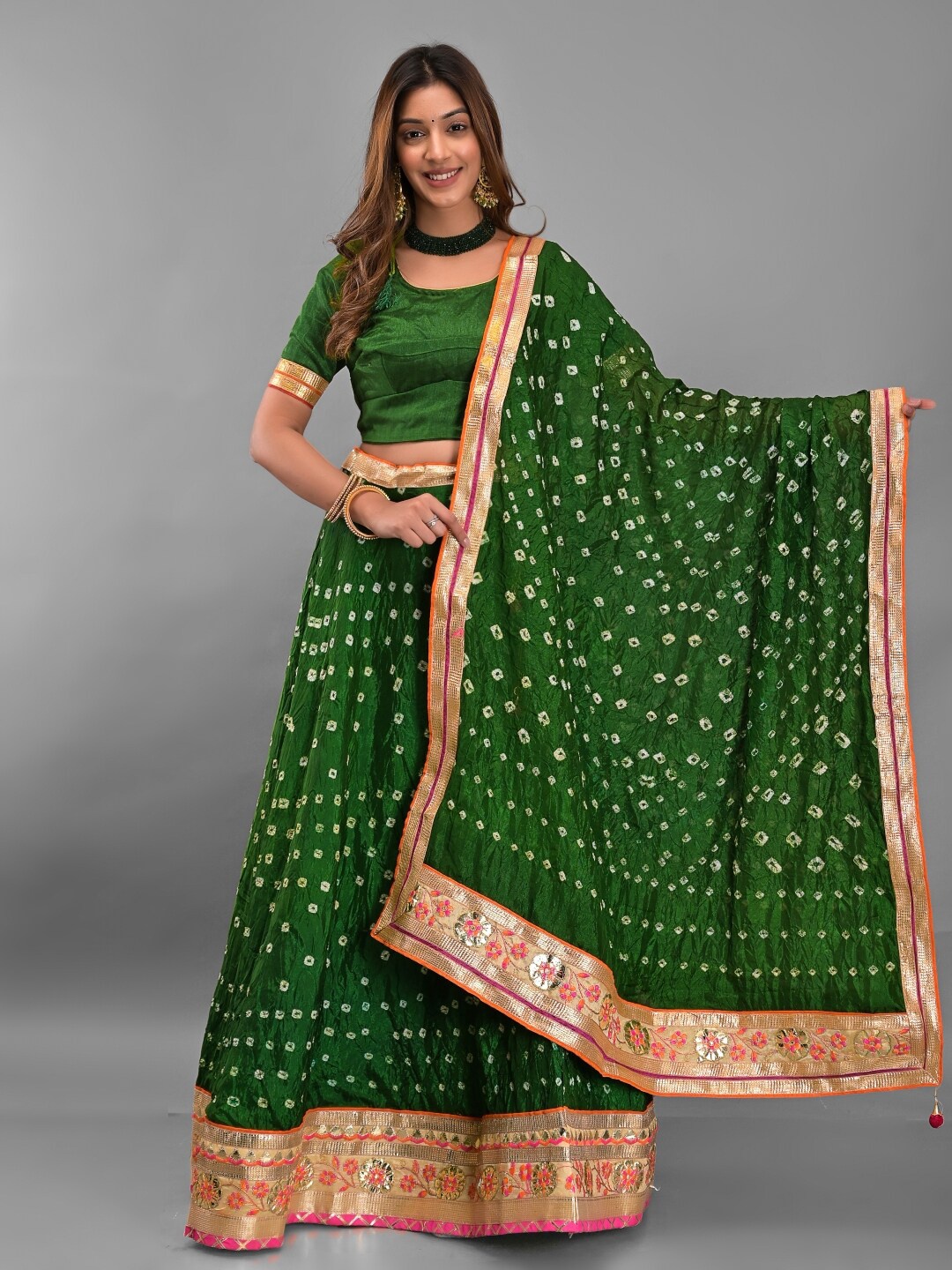 

Apratim Ready to Wear Lehenga & Unstitched Blouse With Dupatta, Green