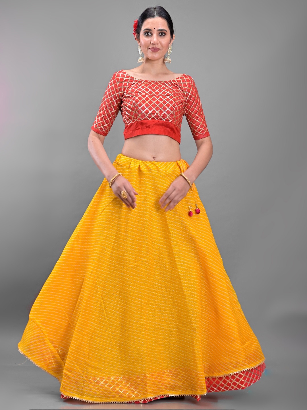 

Apratim Embellished Cotton Ready to Wear Lehenga & Unstitched Blouse With Dupatta, Red