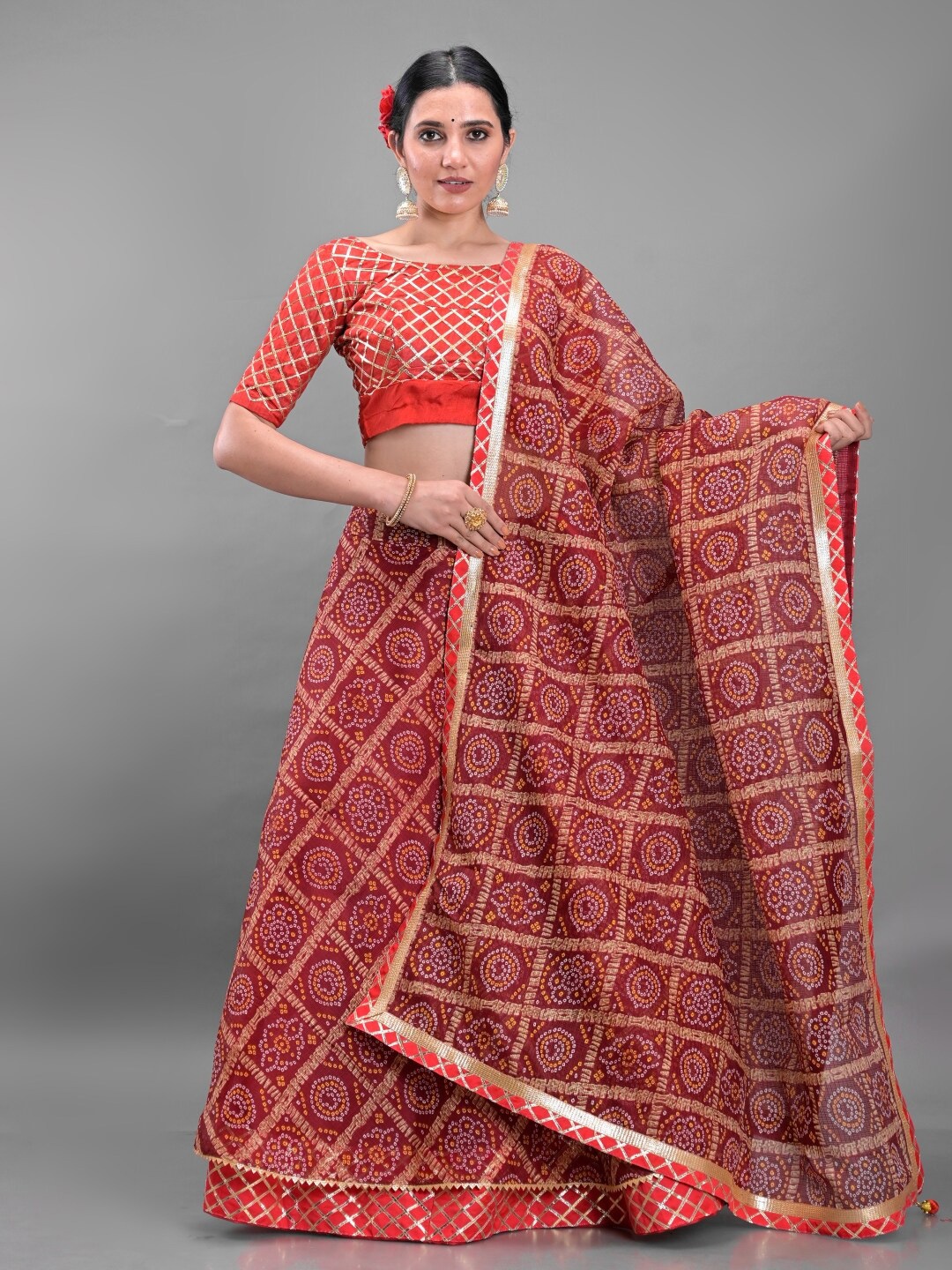 

Apratim Embellished Cotton Ready to Wear Lehenga & Unstitched Blouse With Dupatta, Maroon
