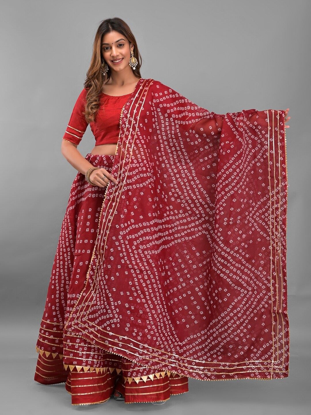 

Apratim Cotton Ready to Wear Lehenga & Unstitched Blouse With Dupatta, Maroon