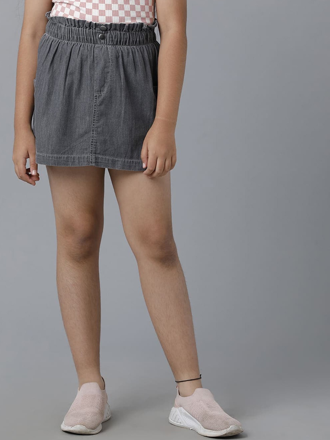 

UNDER FOURTEEN ONLY Girls Pure Cotton A-Line Mini Skirt, Grey