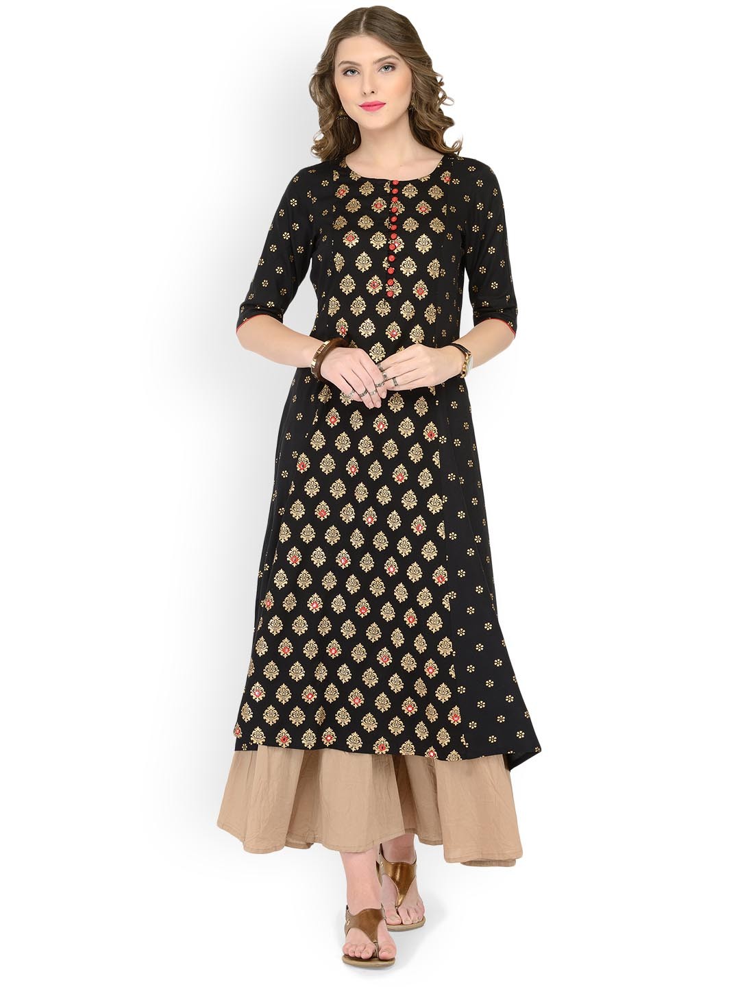 

Varanga Women Black & Beige Printed Kurta with Palazzos