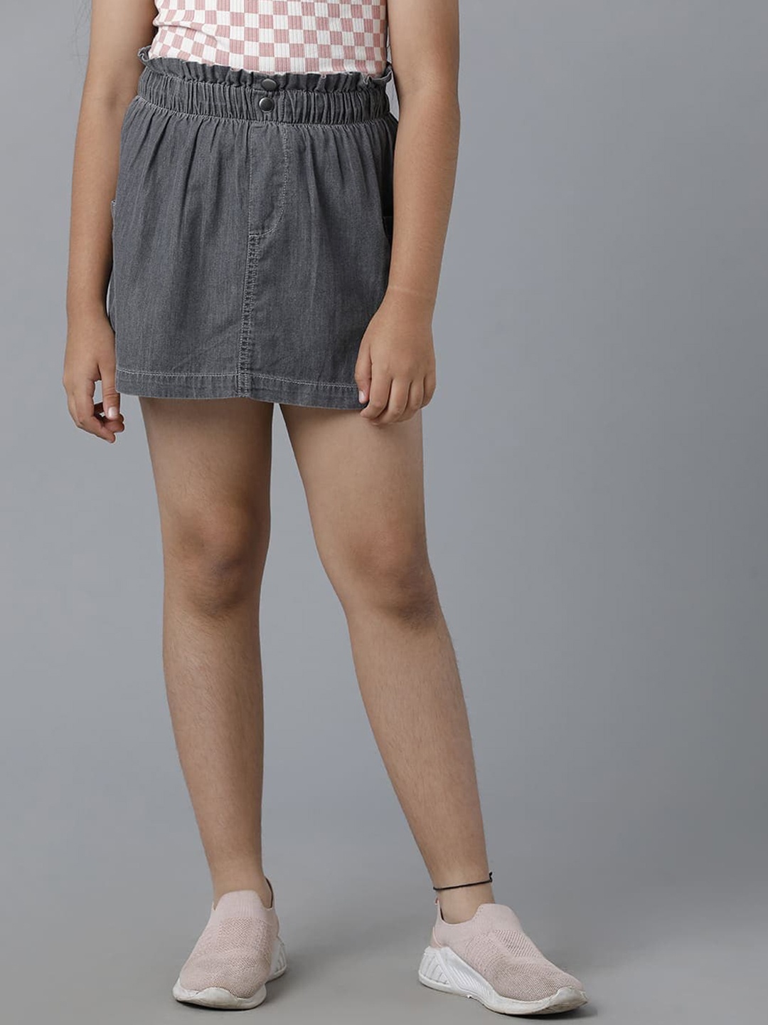 

UNDER FOURTEEN ONLY Girls Pure Cotton A-Line Mini Skirt, Grey