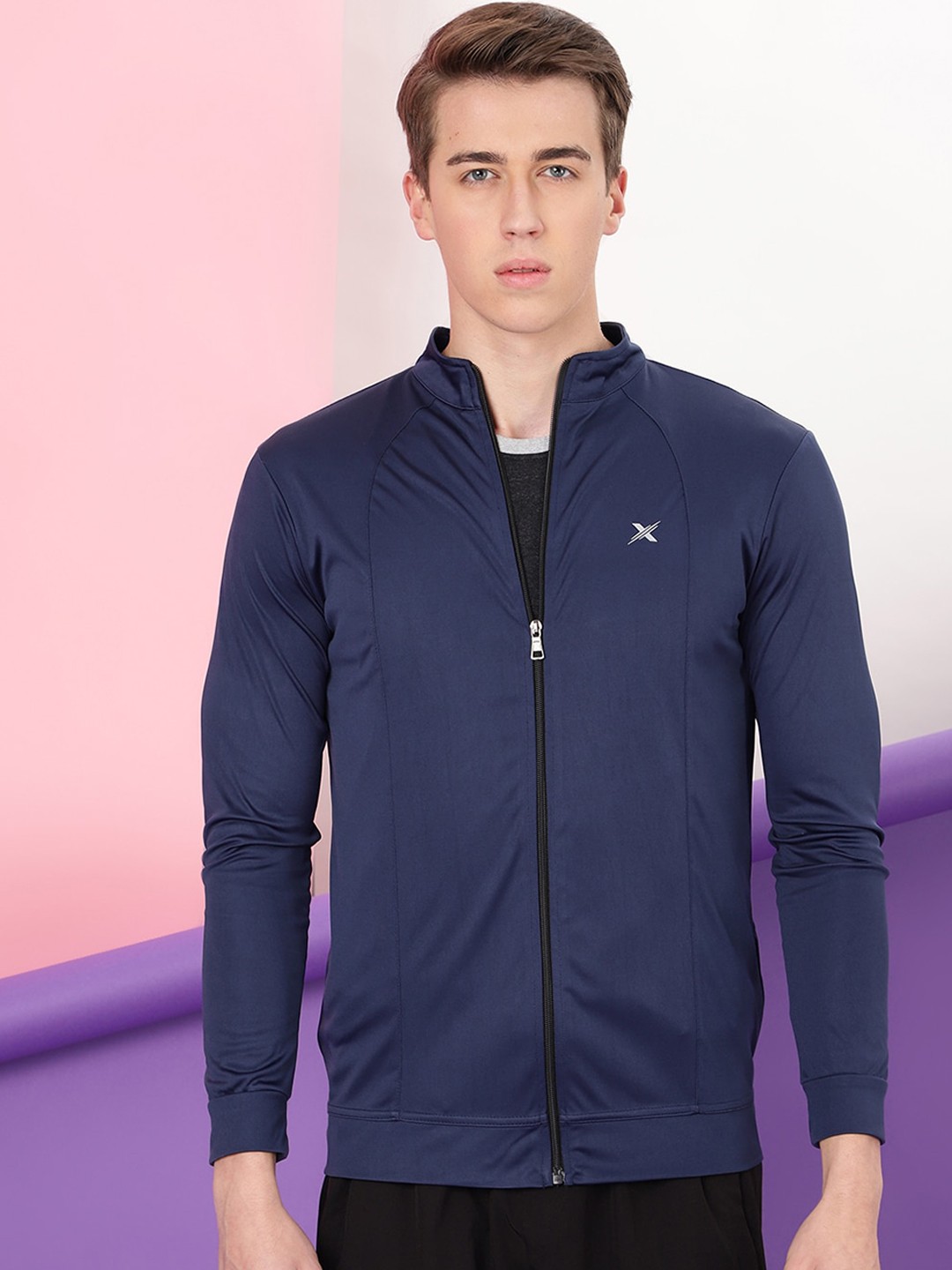 

FTX Men Mock Collar Long Sleeves Sporty Jacket, Navy blue