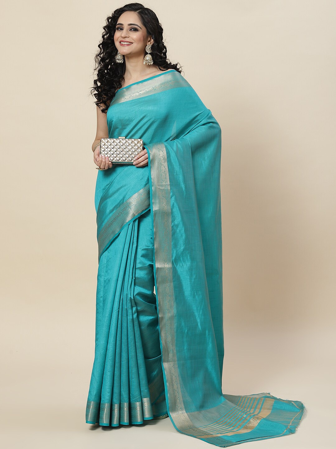 

Meena Bazaar Zari Art Silk Saree, Blue