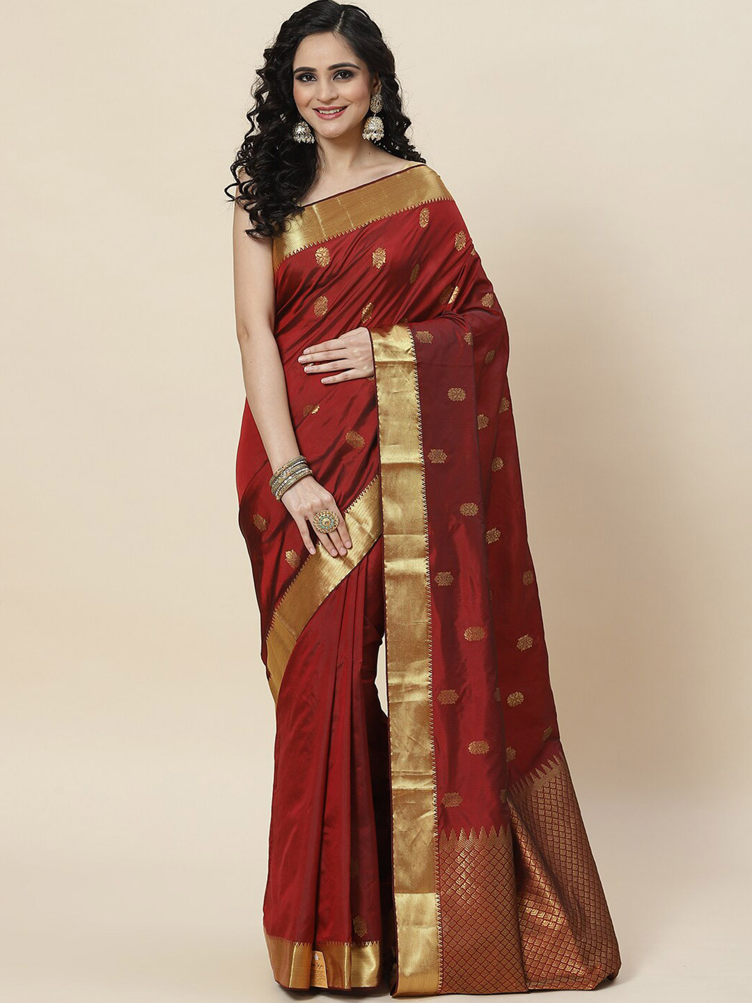 

Meena Bazaar Woven Design Zari Border Art Silk Saree, Maroon