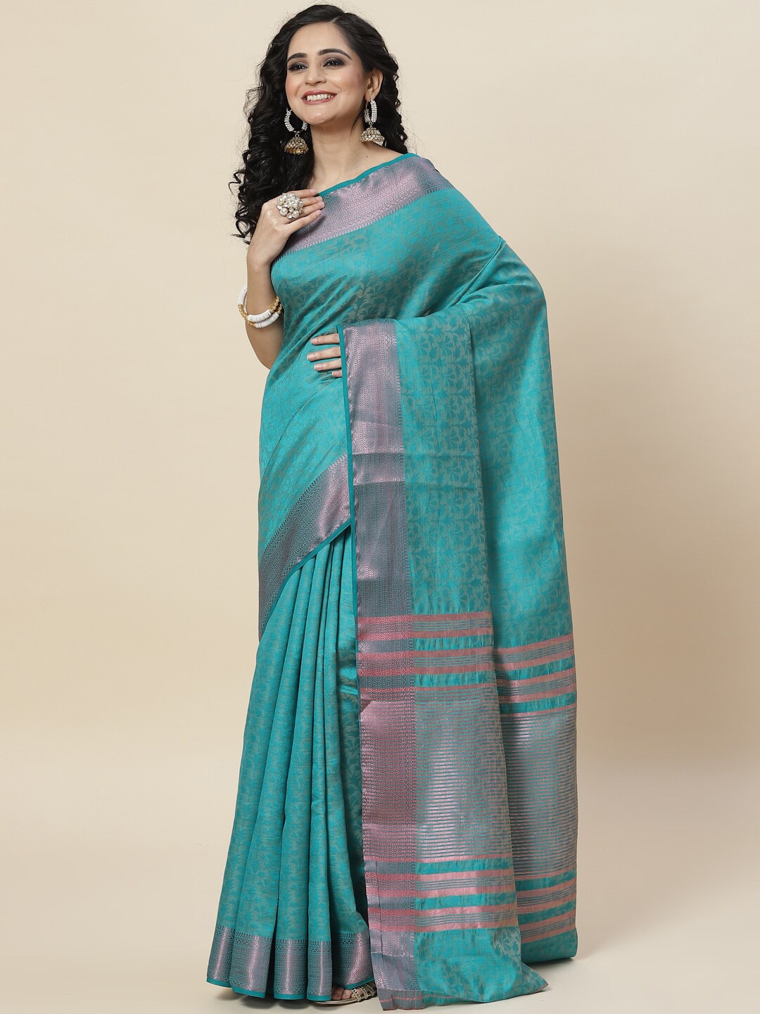 

Meena Bazaar Woven Design Zari Border Art Silk Saree, Sea green