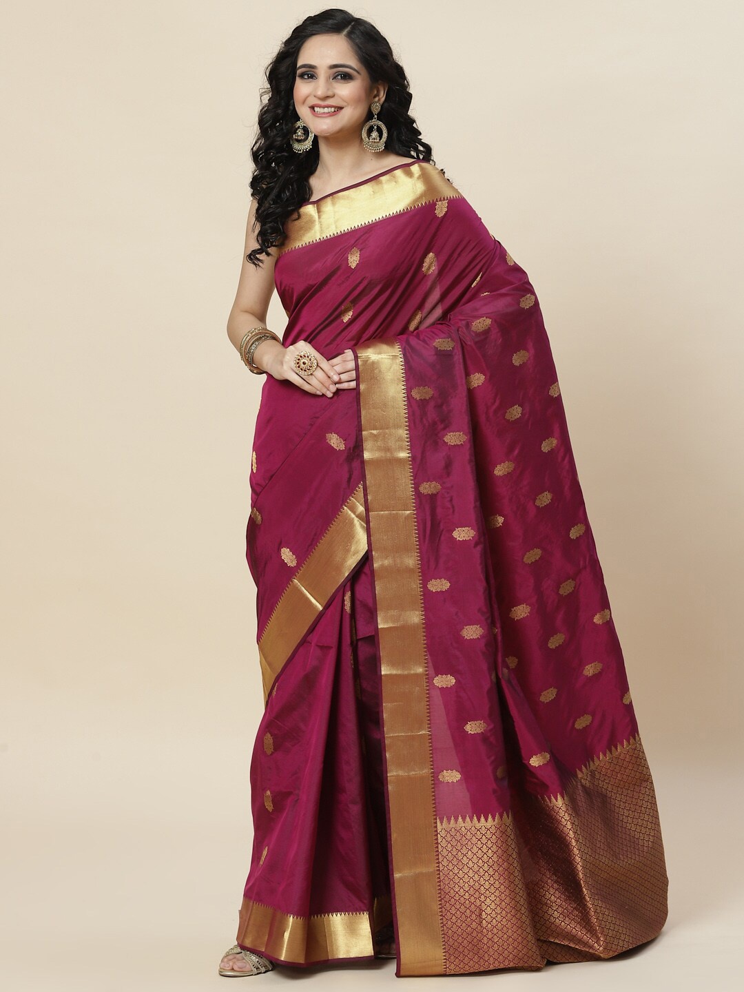 

Meena Bazaar Woven Design Zari Border Art Silk Saree, Magenta