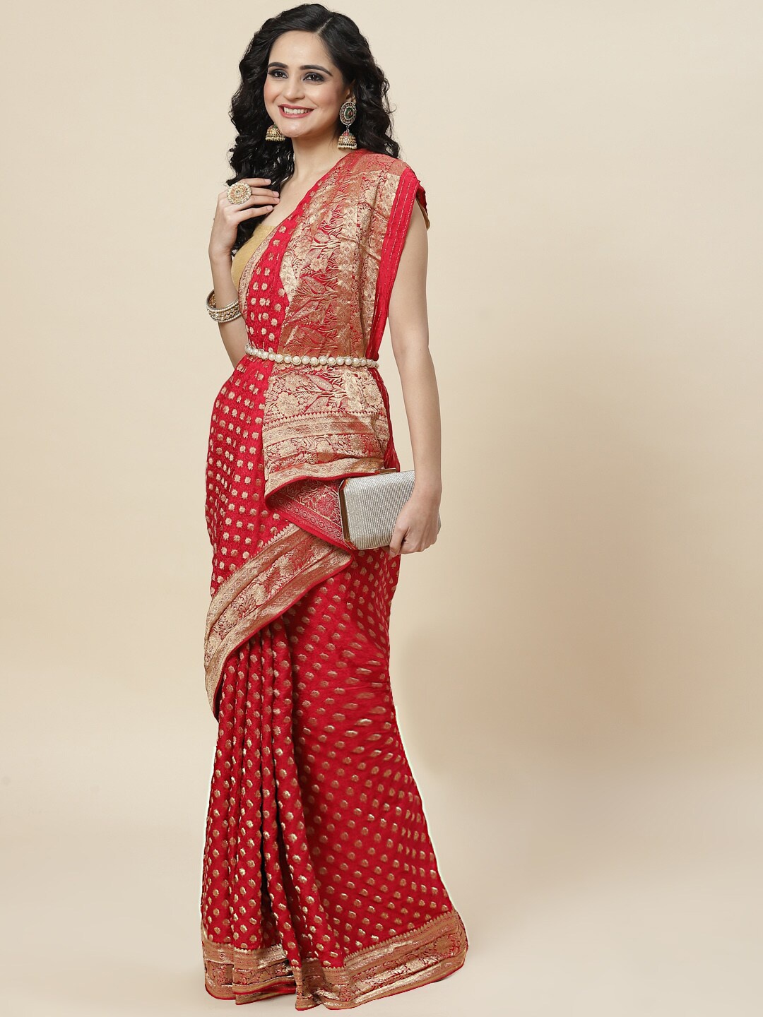 

Meena Bazaar Woven Design Zari Art Silk Banarasi Saree, Pink