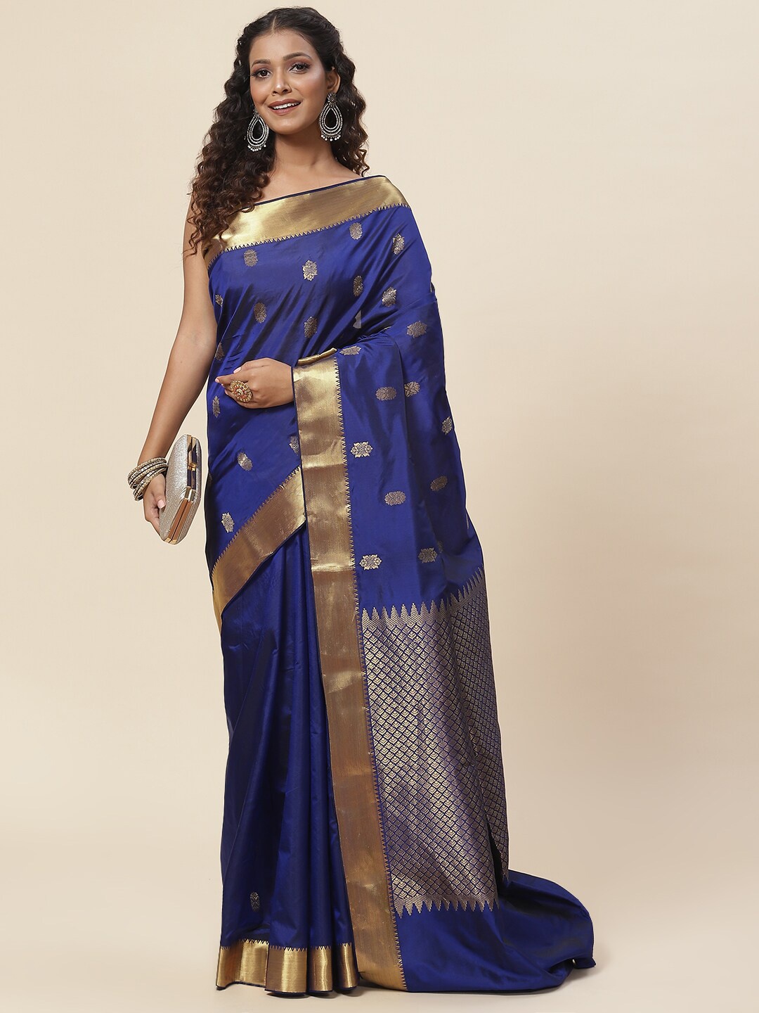 

Meena Bazaar Woven Design Zari Border Art Silk Saree, Blue