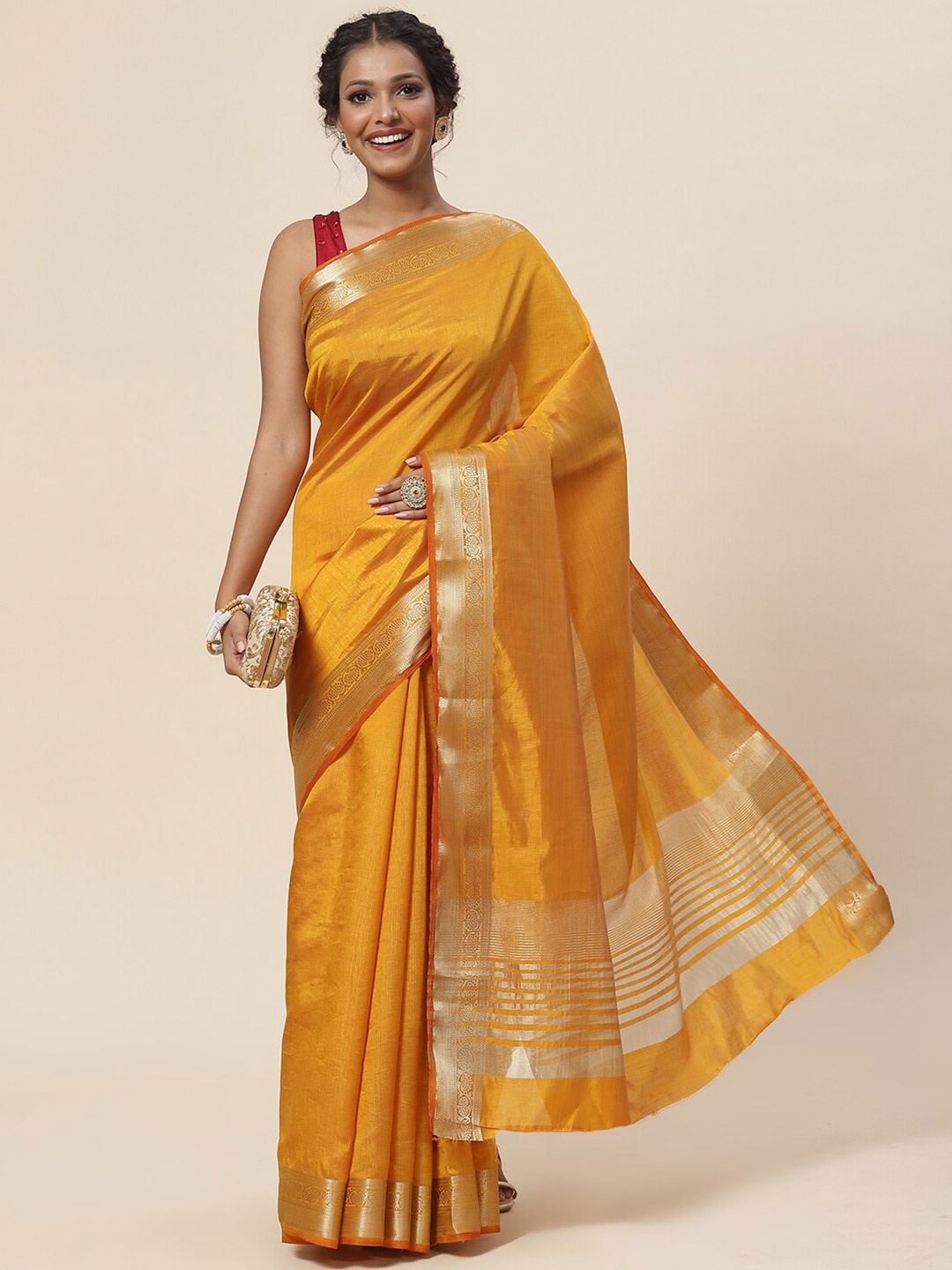 

Meena Bazaar Woven Design Zari Saree, Mustard