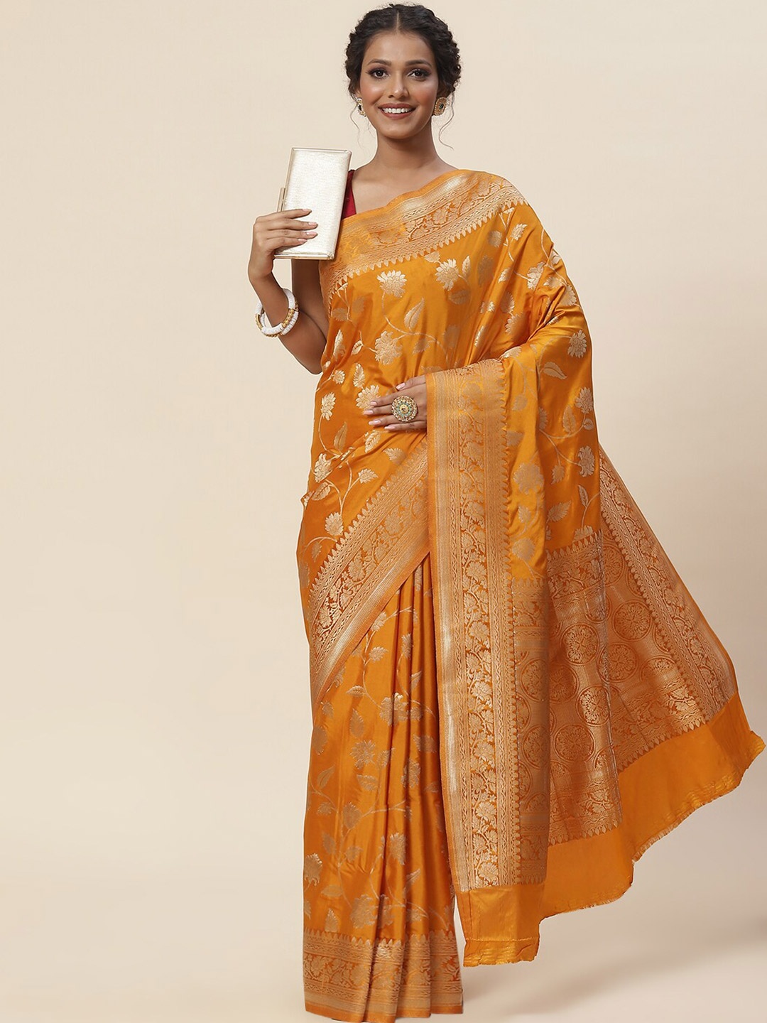 

Meena Bazaar Woven Design Zari Saree, Mustard