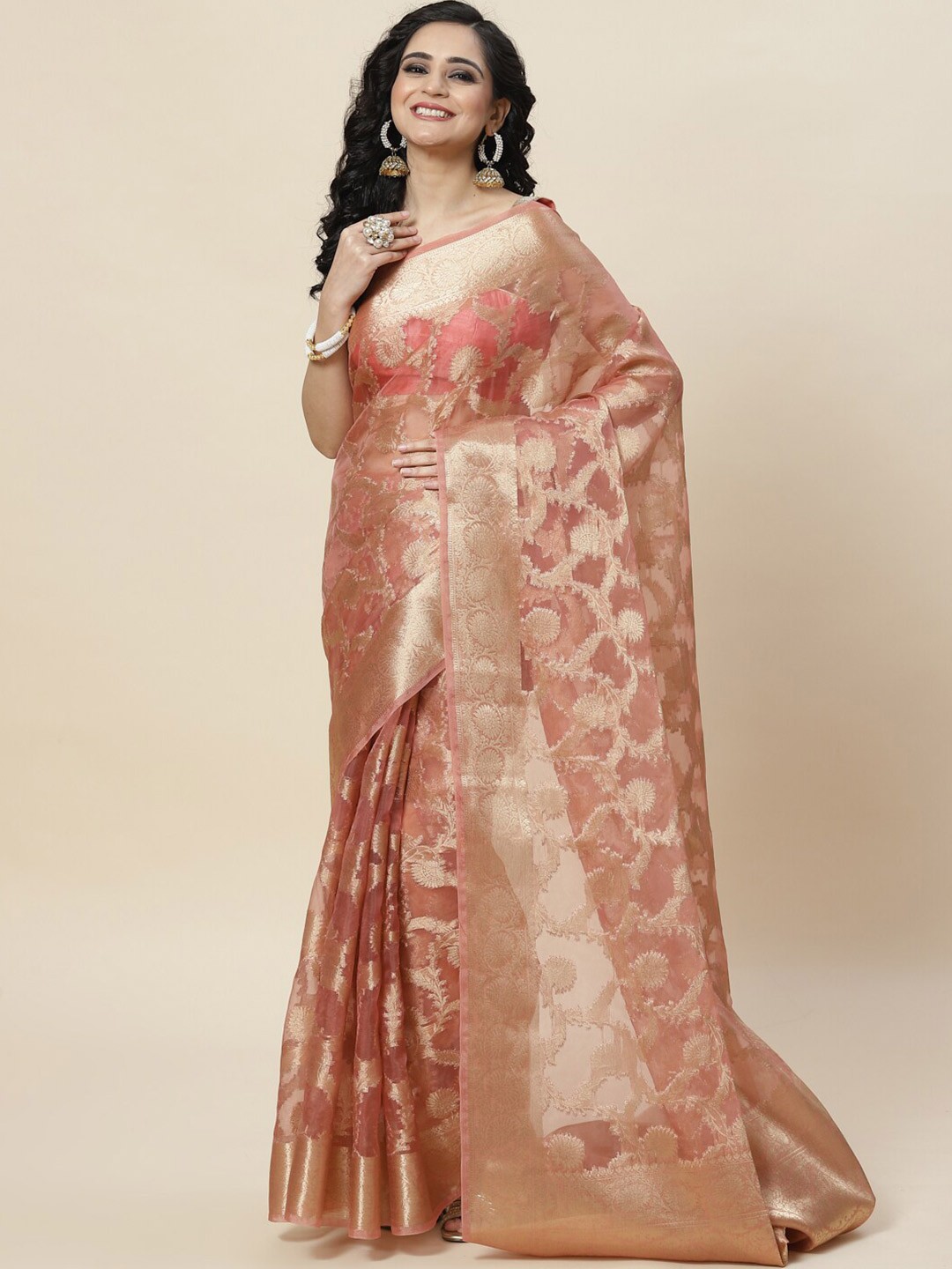 

Meena Bazaar Woven Design Zari Saree, Pink