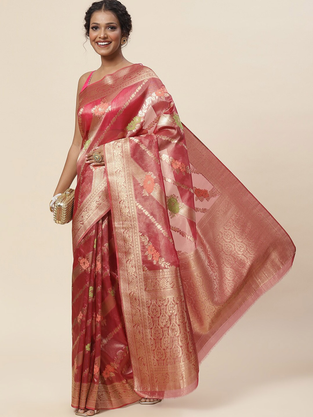 

Meena Bazaar Ethnic Motifs Zari Art Silk Saree, Burgundy