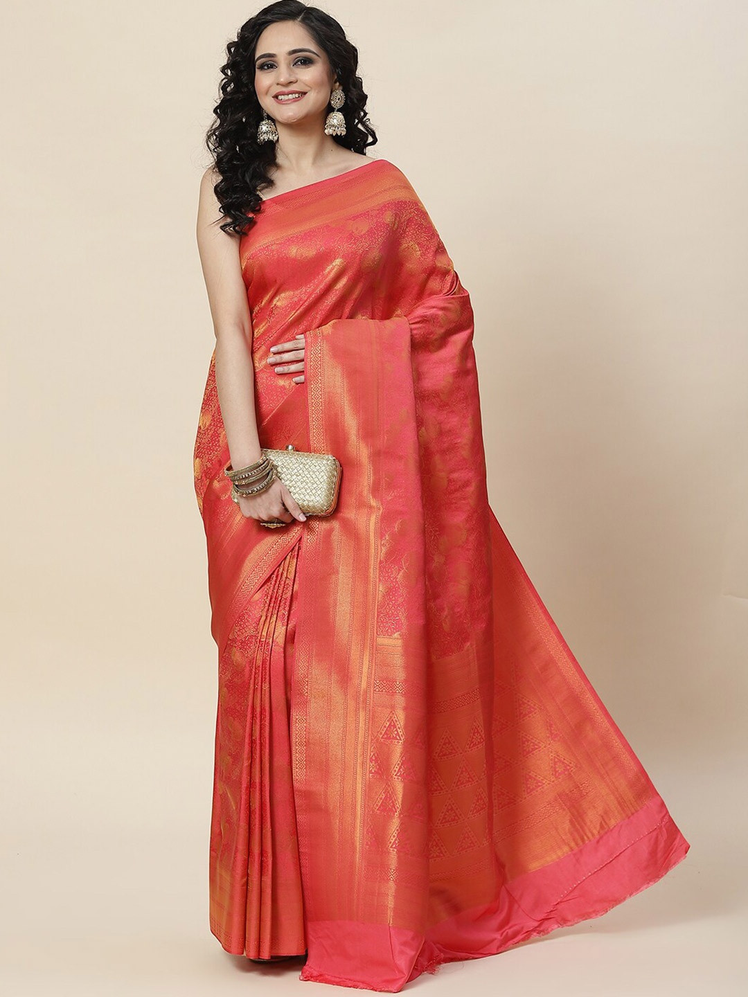 

Meena Bazaar Woven Design Zari Saree, Pink
