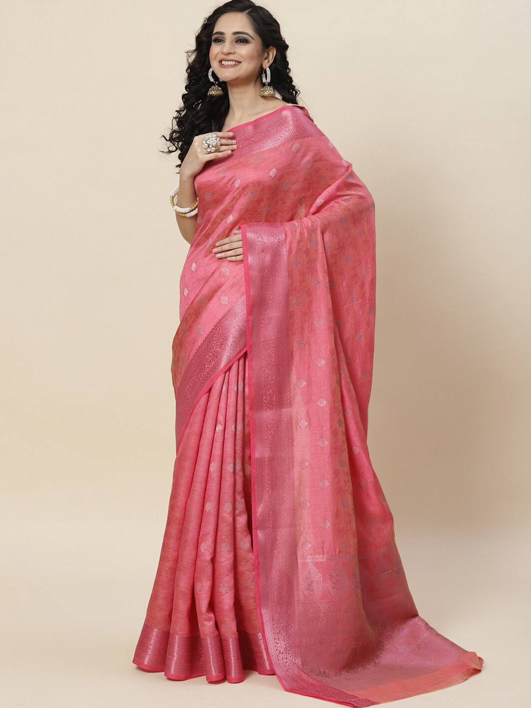

Meena Bazaar Woven Design Zari Saree, Peach