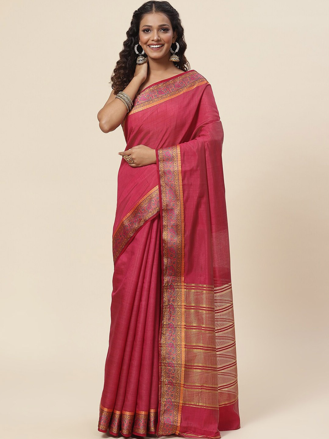 

Meena Bazaar Zari Art Silk Saree, Burgundy