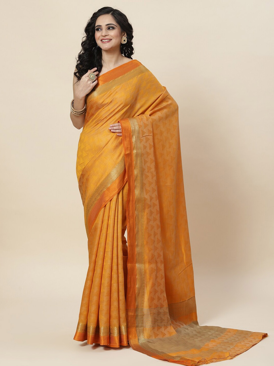 

Meena Bazaar Woven Design Zari Saree, Mustard