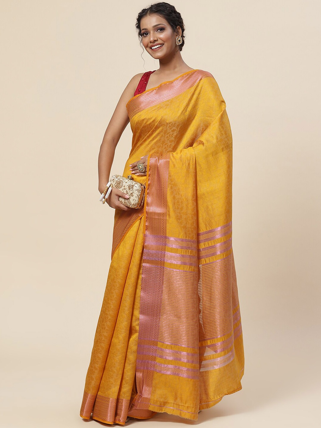 

Meena Bazaar Woven Design Zari Saree, Mustard
