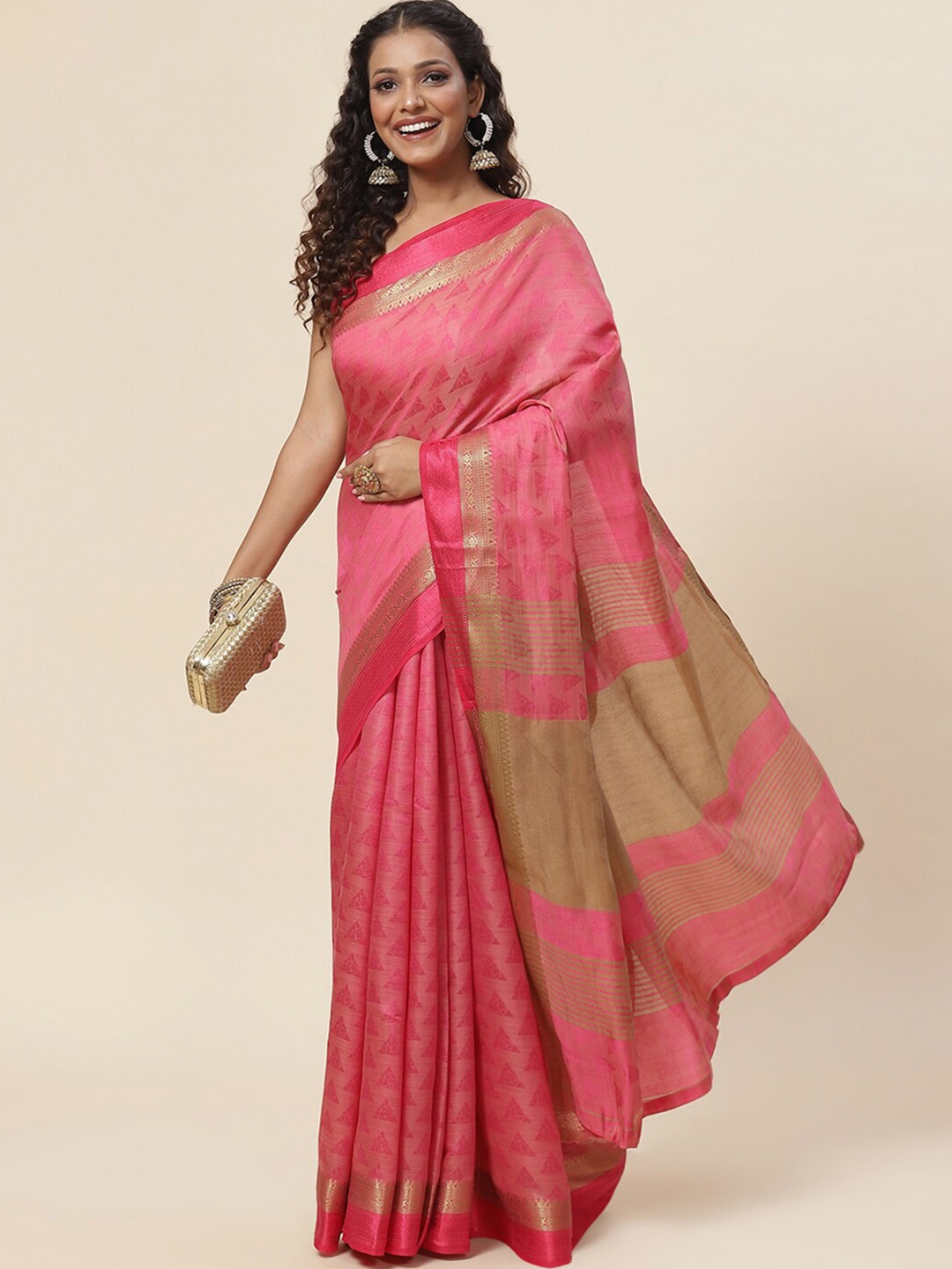 

Meena Bazaar Woven Design Zari Saree, Pink