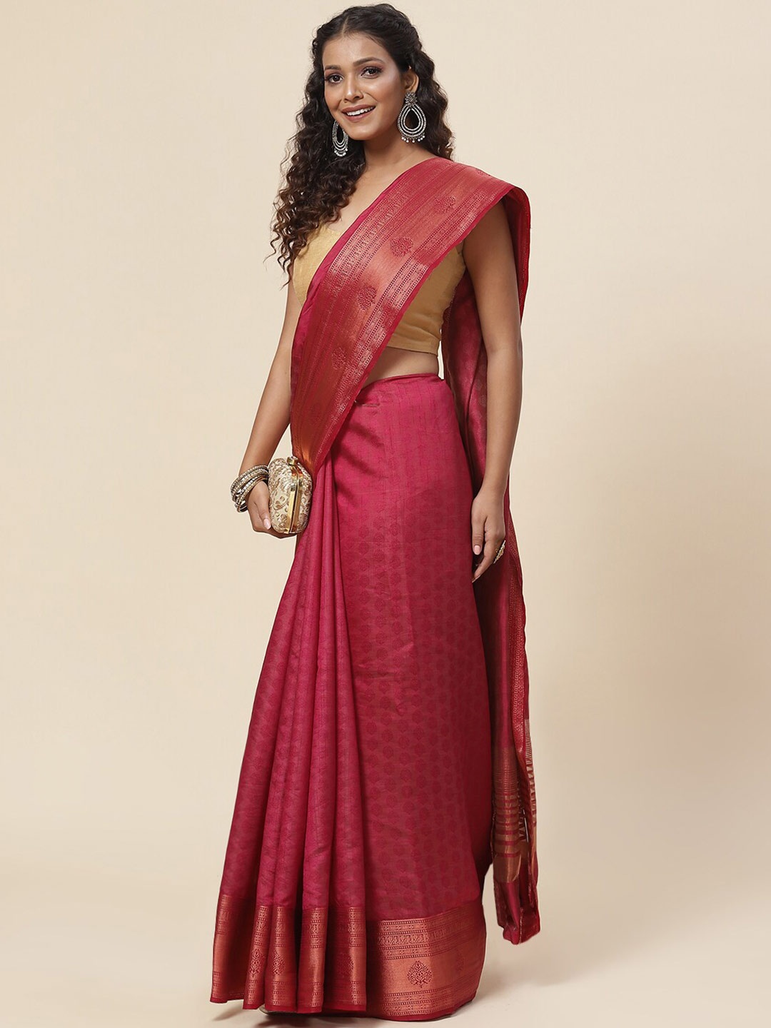

Meena Bazaar Ethnic Motifs Zari Art Silk Saree, Burgundy