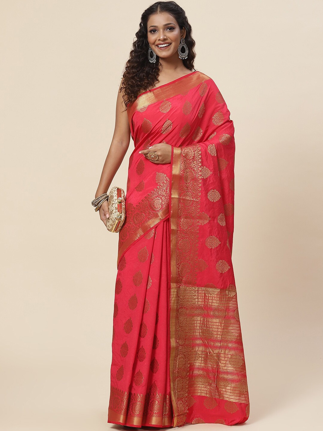 

Meena Bazaar Ethnic Motifs Zari Art Silk Saree, Rose