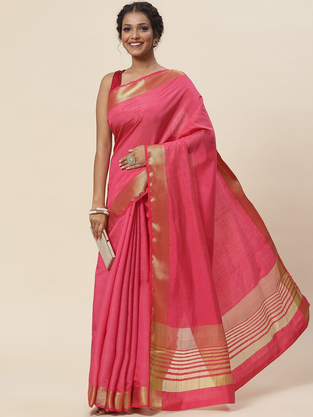 

Meena Bazaar Zari Art Silk Saree, Fuchsia