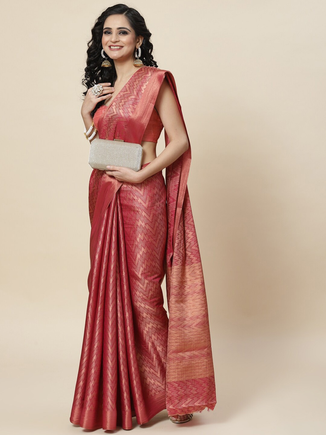

Meena Bazaar Zari Art Silk Saree, Burgundy