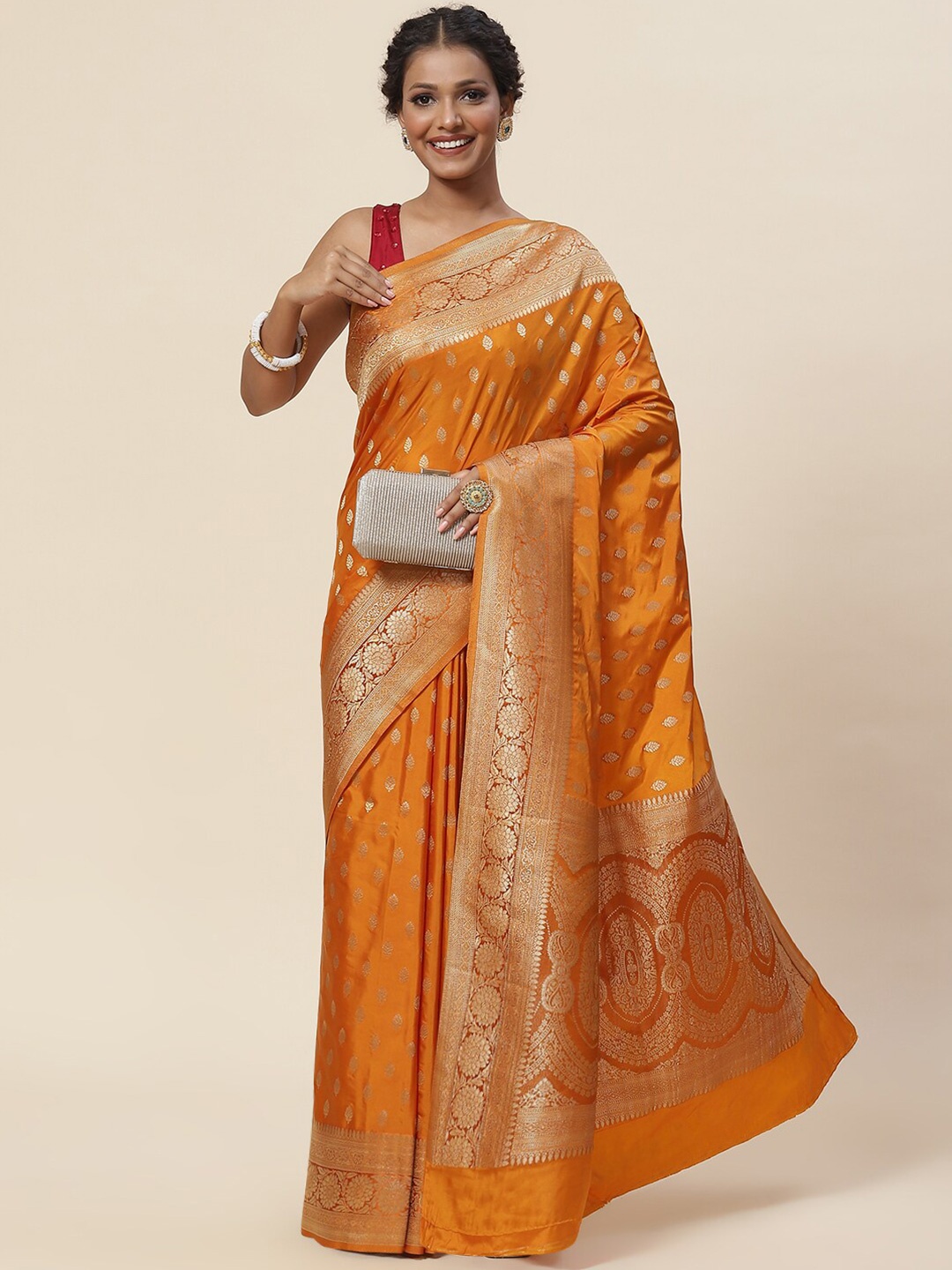 

Meena Bazaar Woven Design Zari Art Silk Saree, Mustard