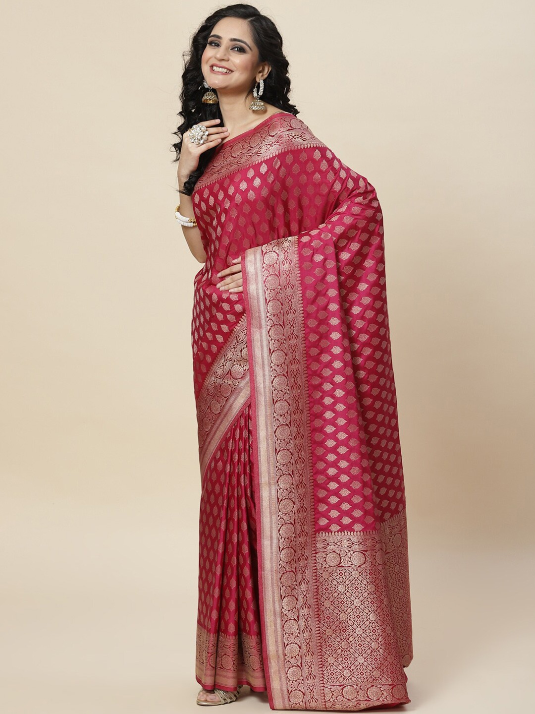 

Meena Bazaar Woven Design Zari Art Silk Saree, Burgundy