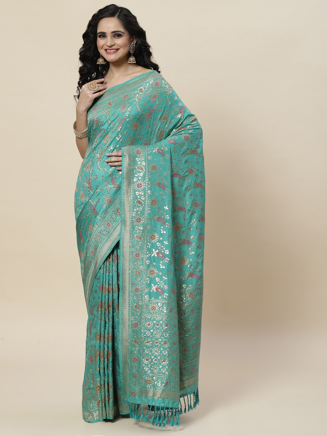 

Meena Bazaar Woven Design Zari Art Silk Banarasi Saree, Sea green
