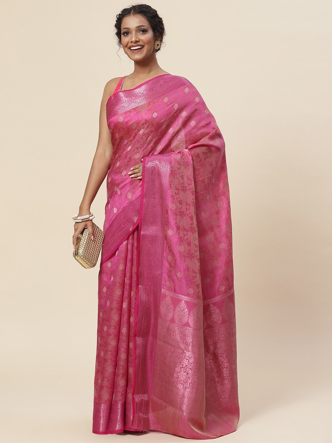 

Meena Bazaar Woven Design Zari Art Silk Saree, Purple