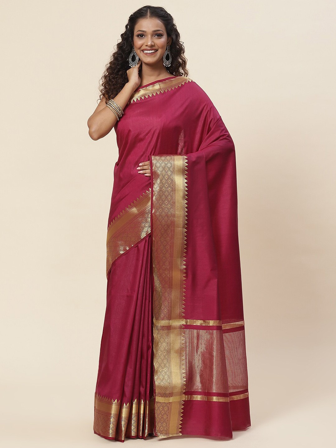 

Meena Bazaar Woven Design Zari Art Silk Saree, Burgundy
