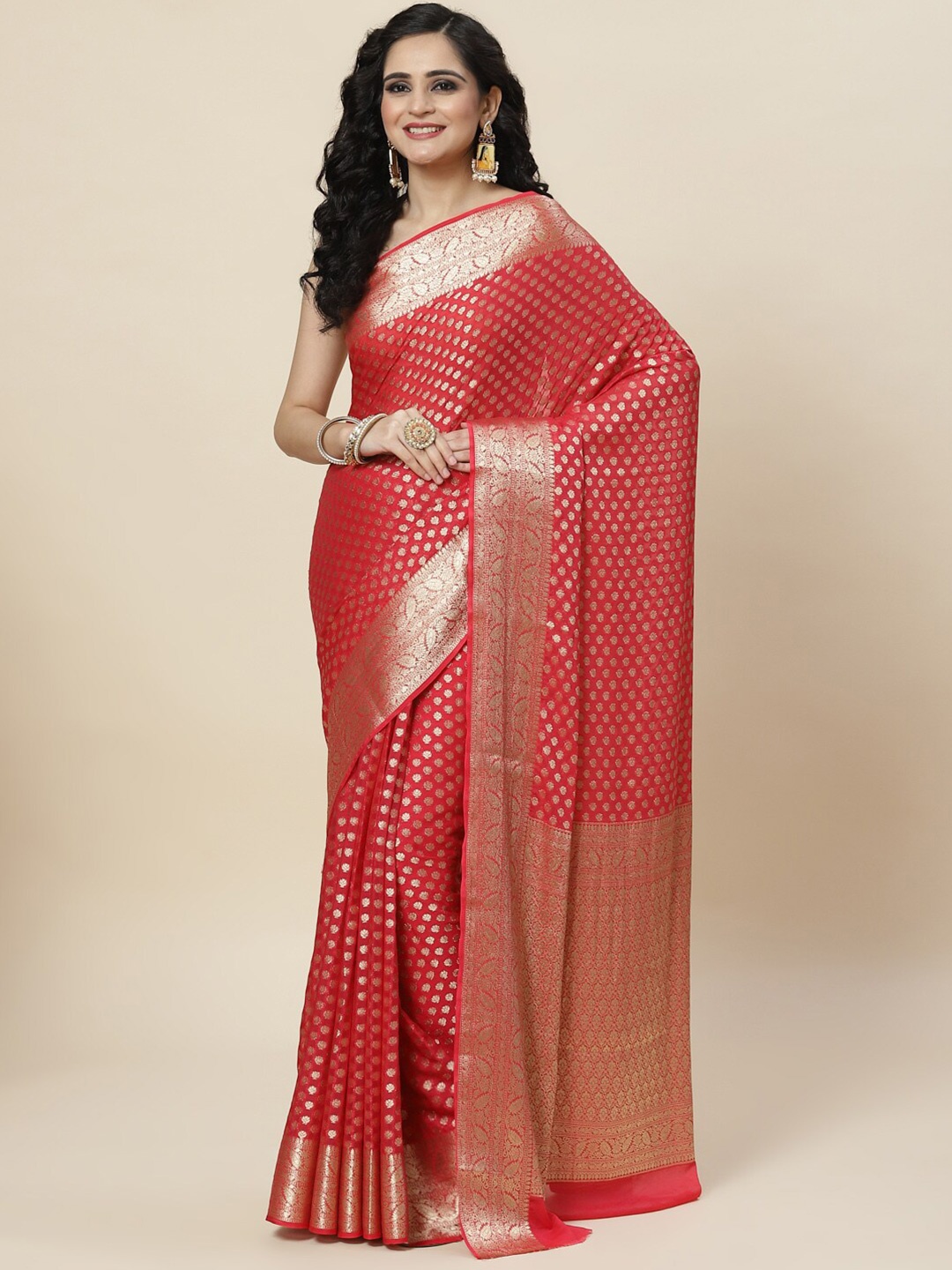 

Meena Bazaar Woven Design Zari Saree, Pink