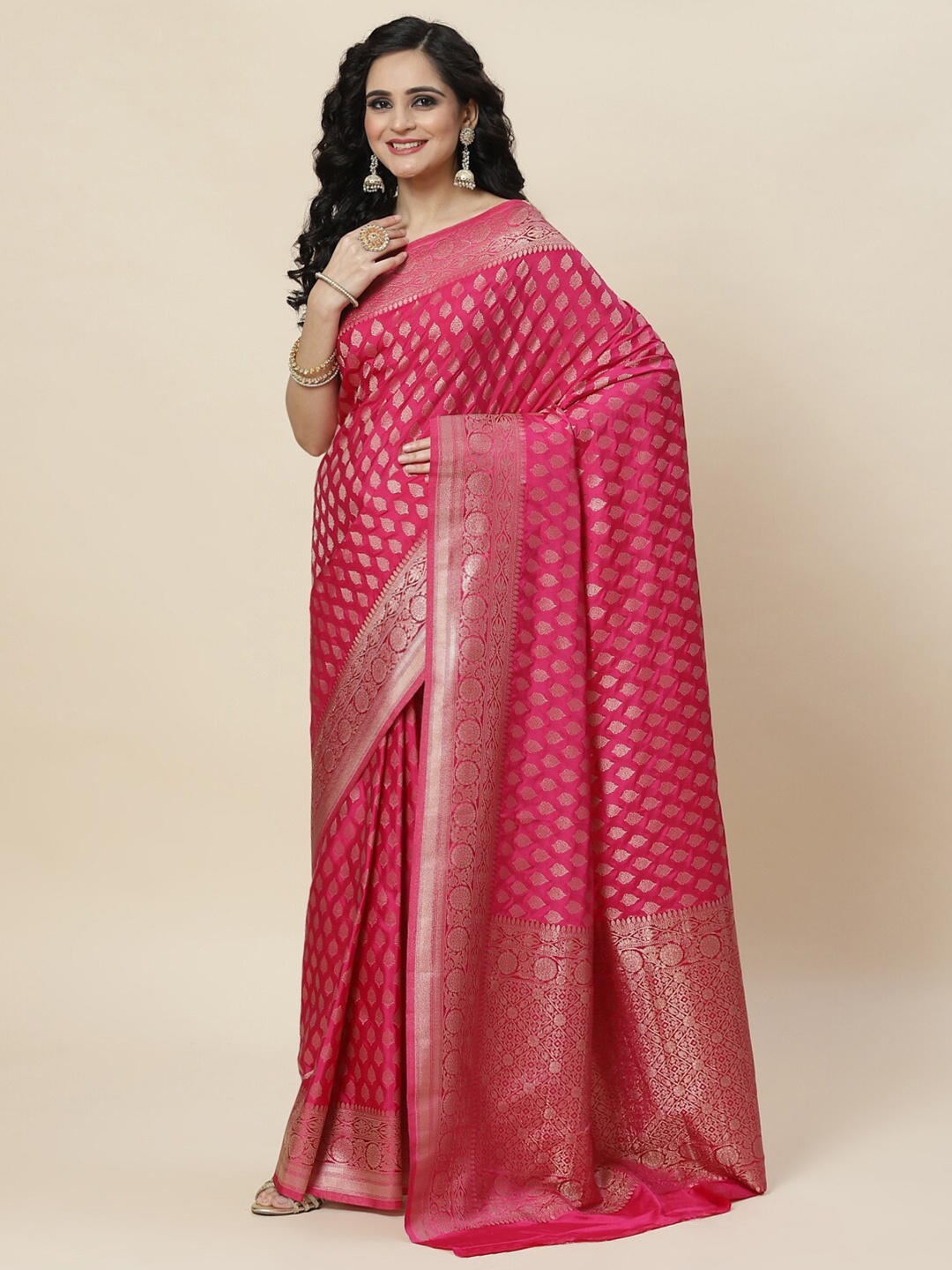 

Meena Bazaar Woven Design Zari Art Silk Saree, Magenta
