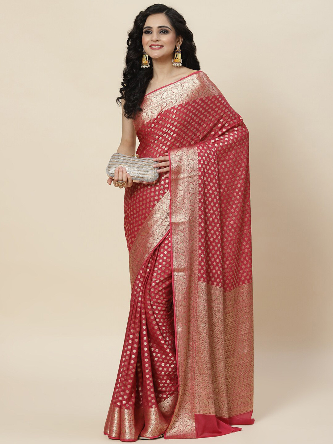 

Meena Bazaar Woven Design Zari Saree, Rose
