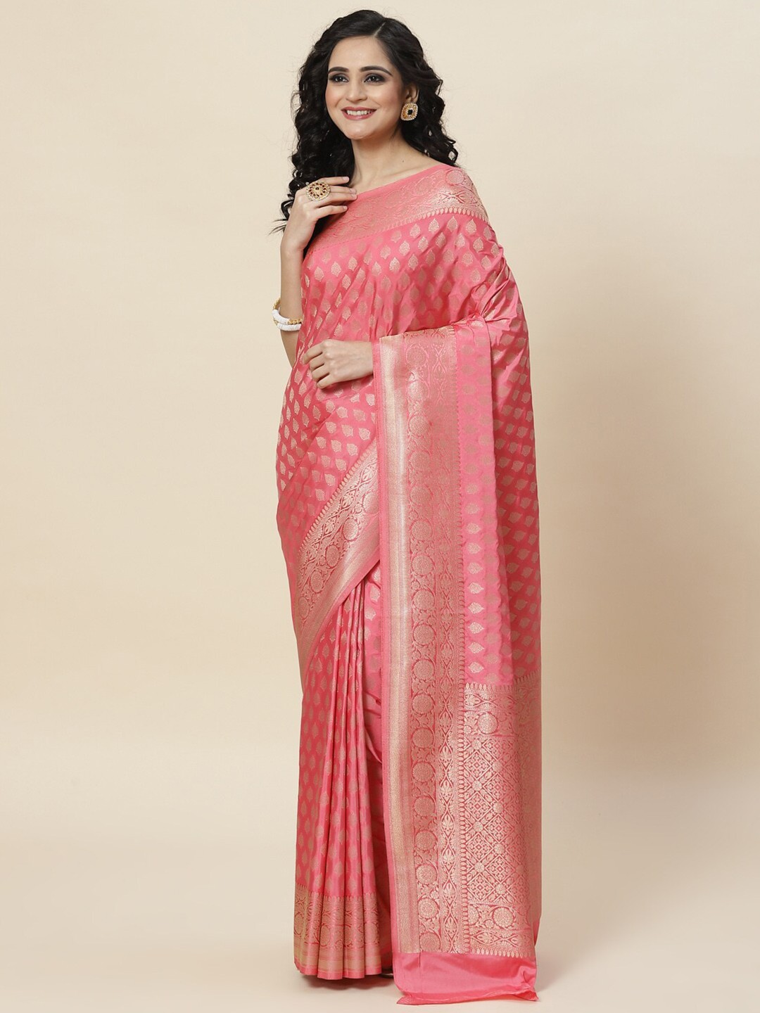 

Meena Bazaar Woven Design Zari Art Silk Saree, Pink