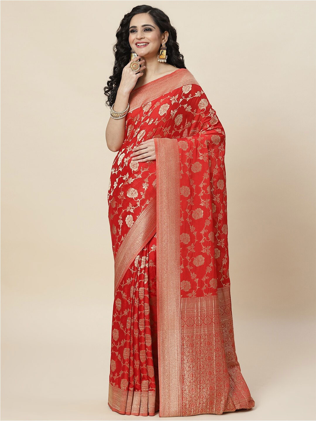 

Meena Bazaar Woven Design Zari Saree, Red