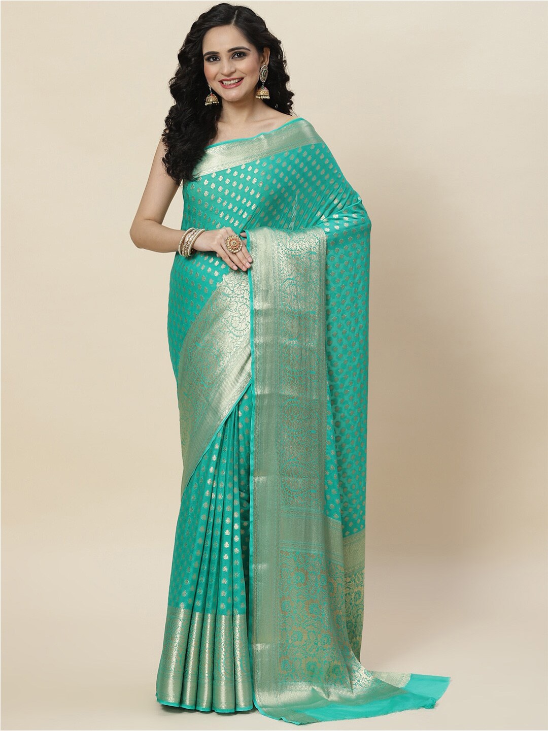 

Meena Bazaar Ethnic Motifs Zari Saree, Sea green