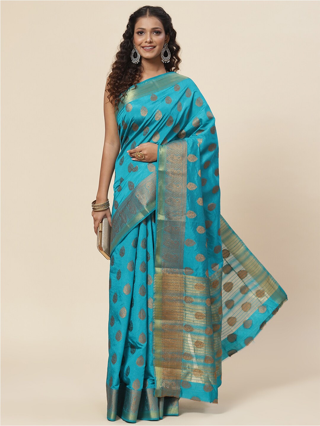 

Meena Bazaar Ethnic Motifs Zari Art Silk Saree, Blue