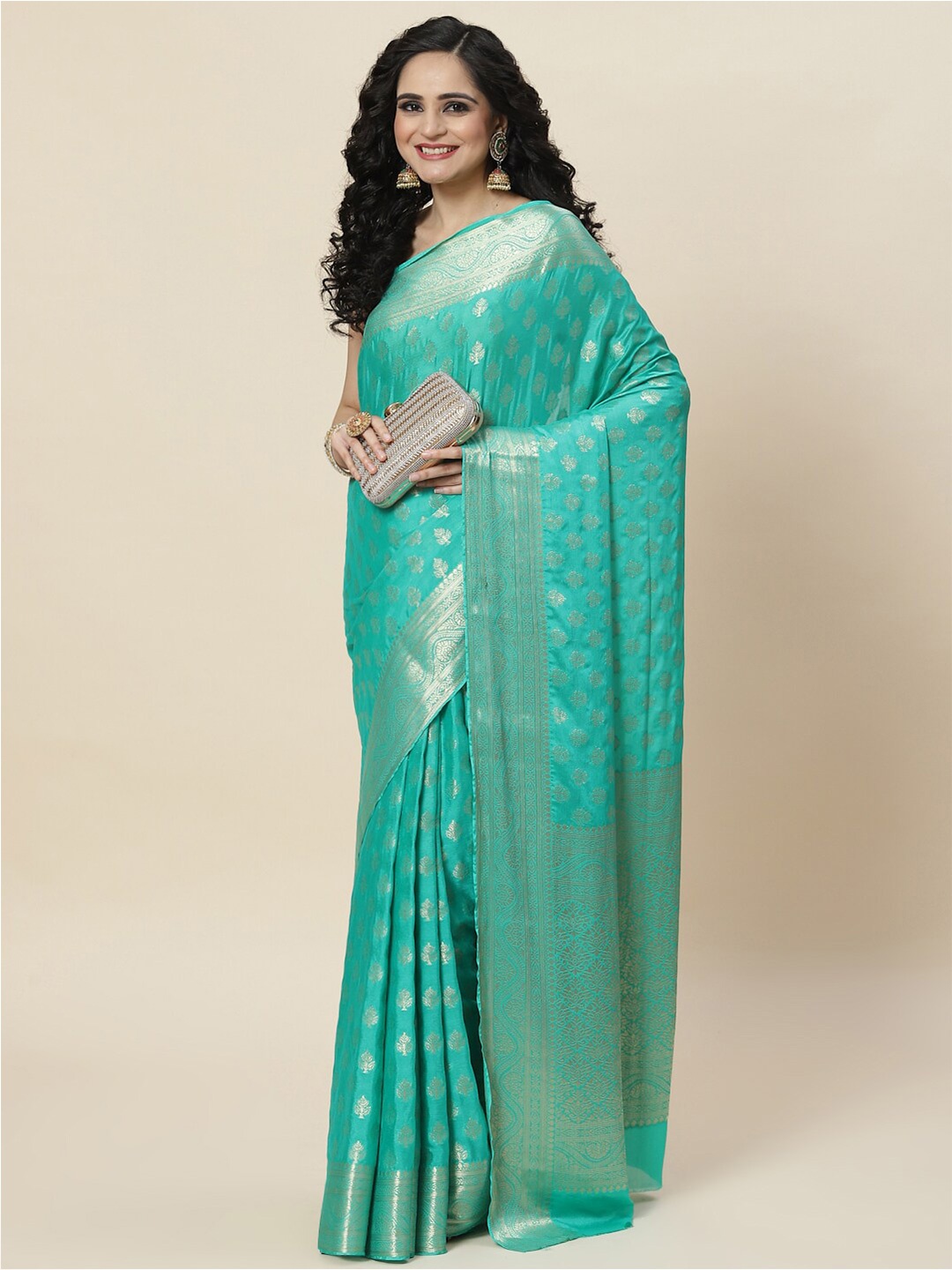 

Meena Bazaar Ethnic Motifs Zari Saree, Sea green