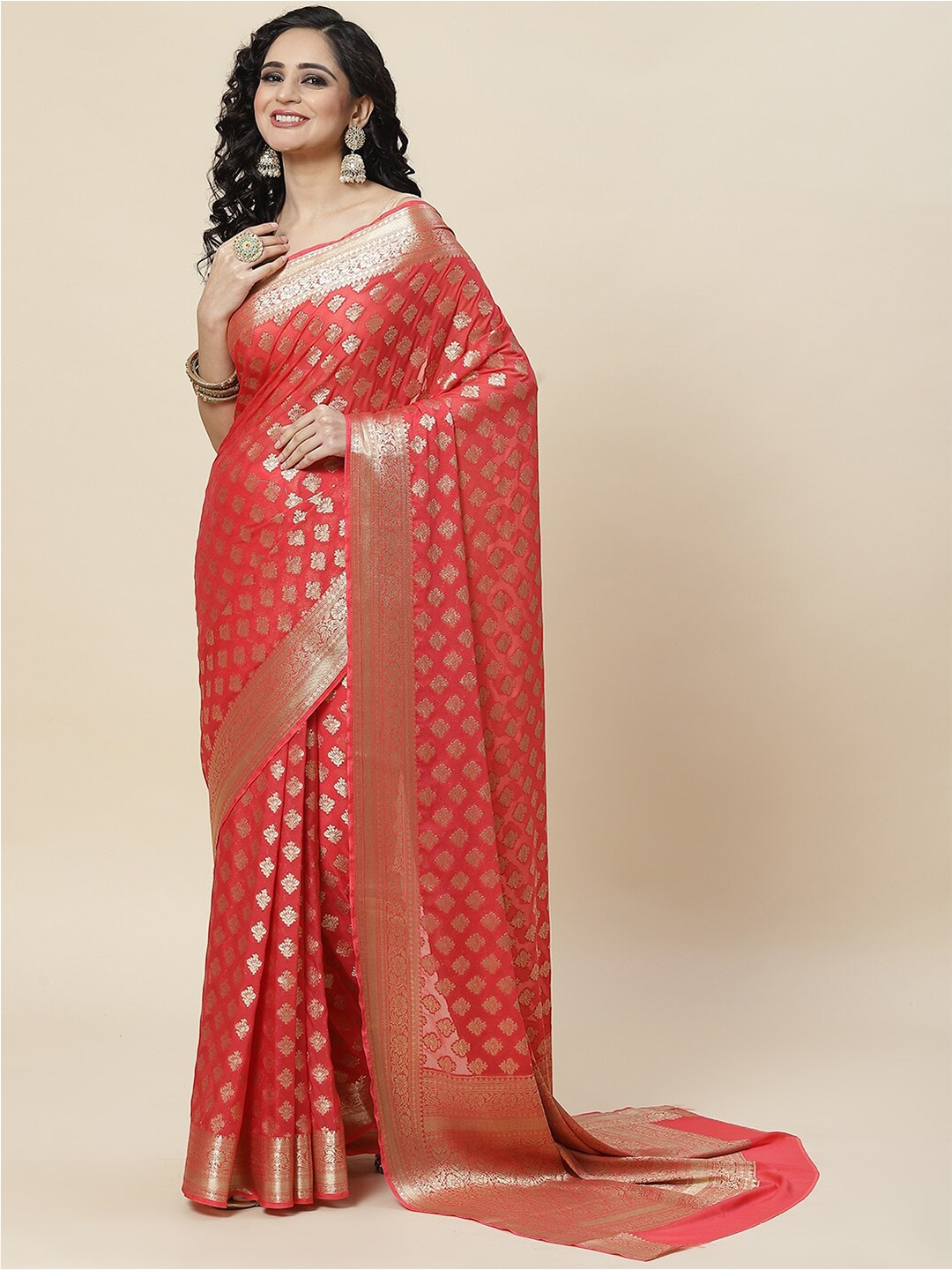 

Meena Bazaar Ethnic Motifs Zari Saree, Peach