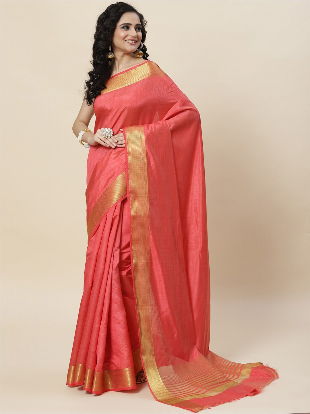 

Meena Bazaar Zari Saree, Coral