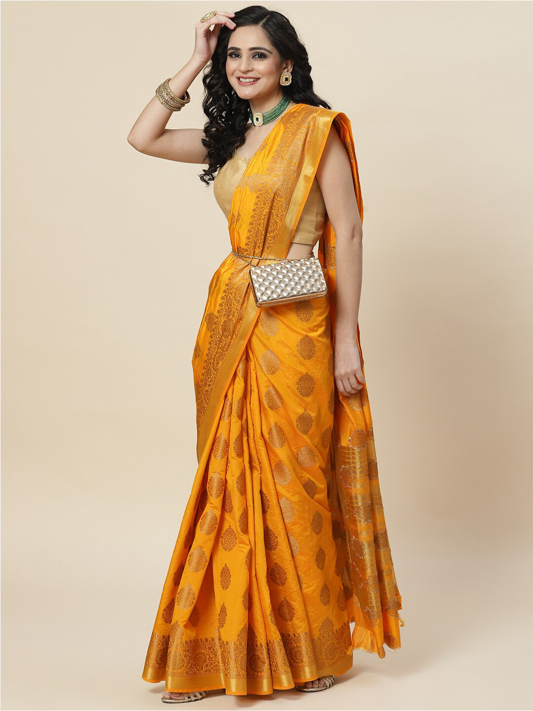 

Meena Bazaar Ethnic Motifs Zari Art Silk Saree, Mustard