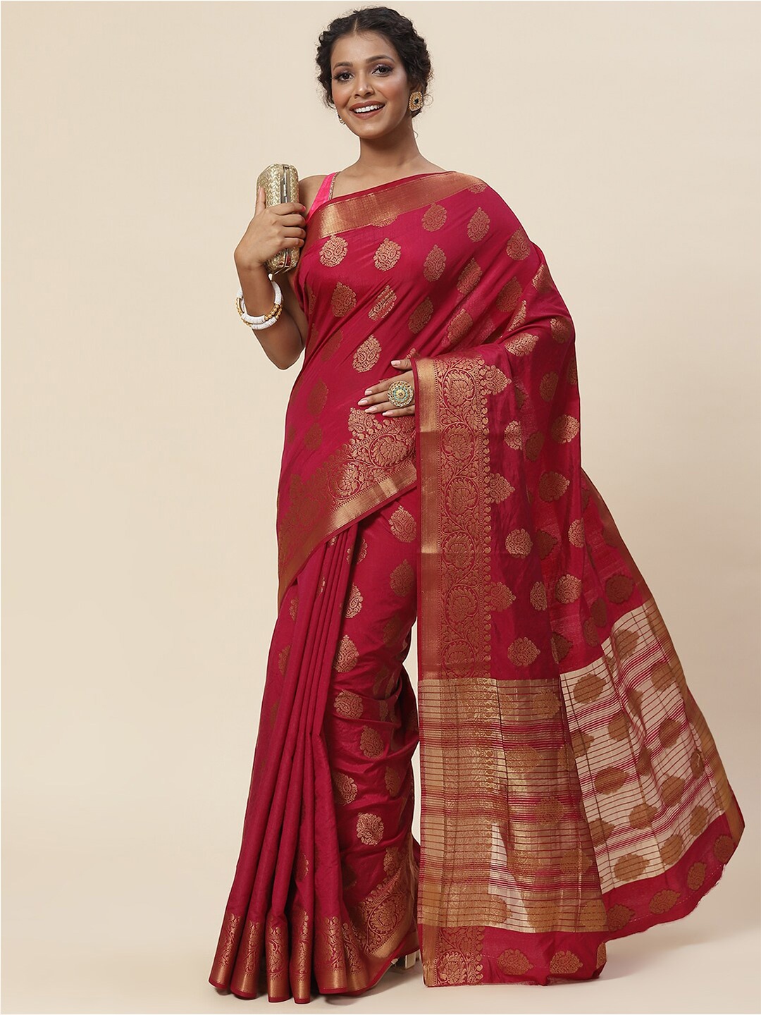 

Meena Bazaar Ethnic Motifs Zari Art Silk Saree, Maroon