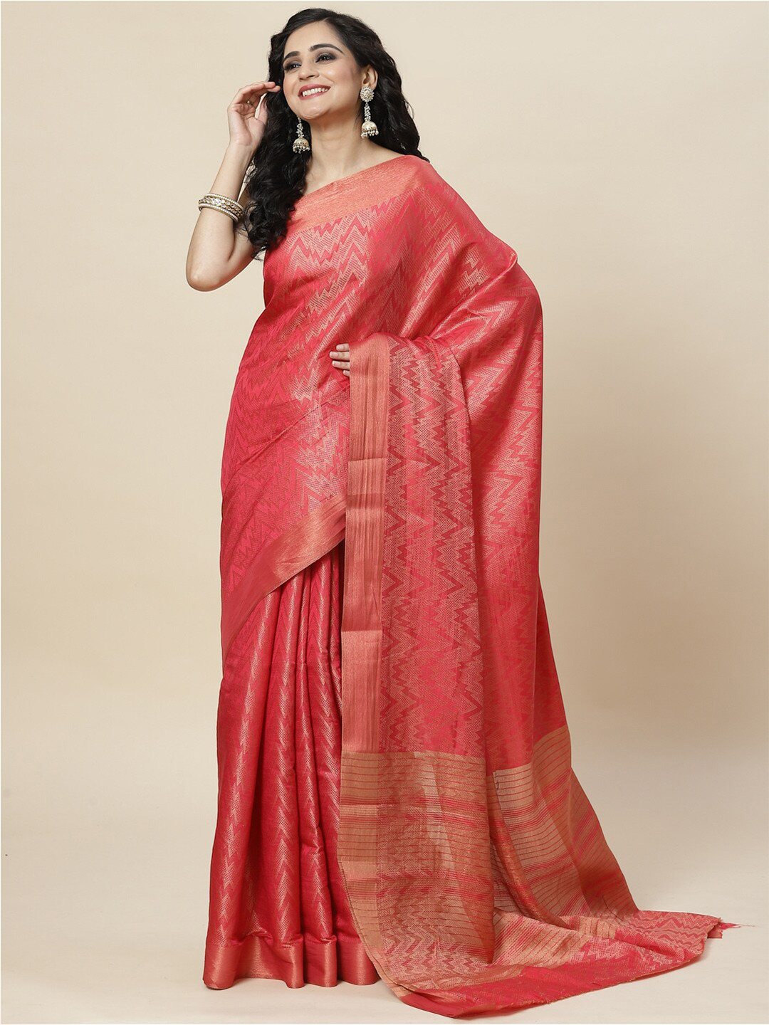 

Meena Bazaar Zari Art Silk Saree, Pink