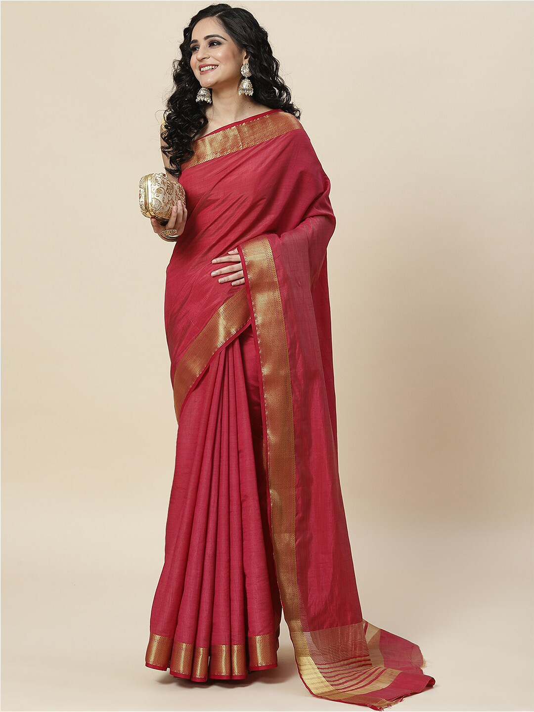 

Meena Bazaar Zari Art Silk Saree, Burgundy