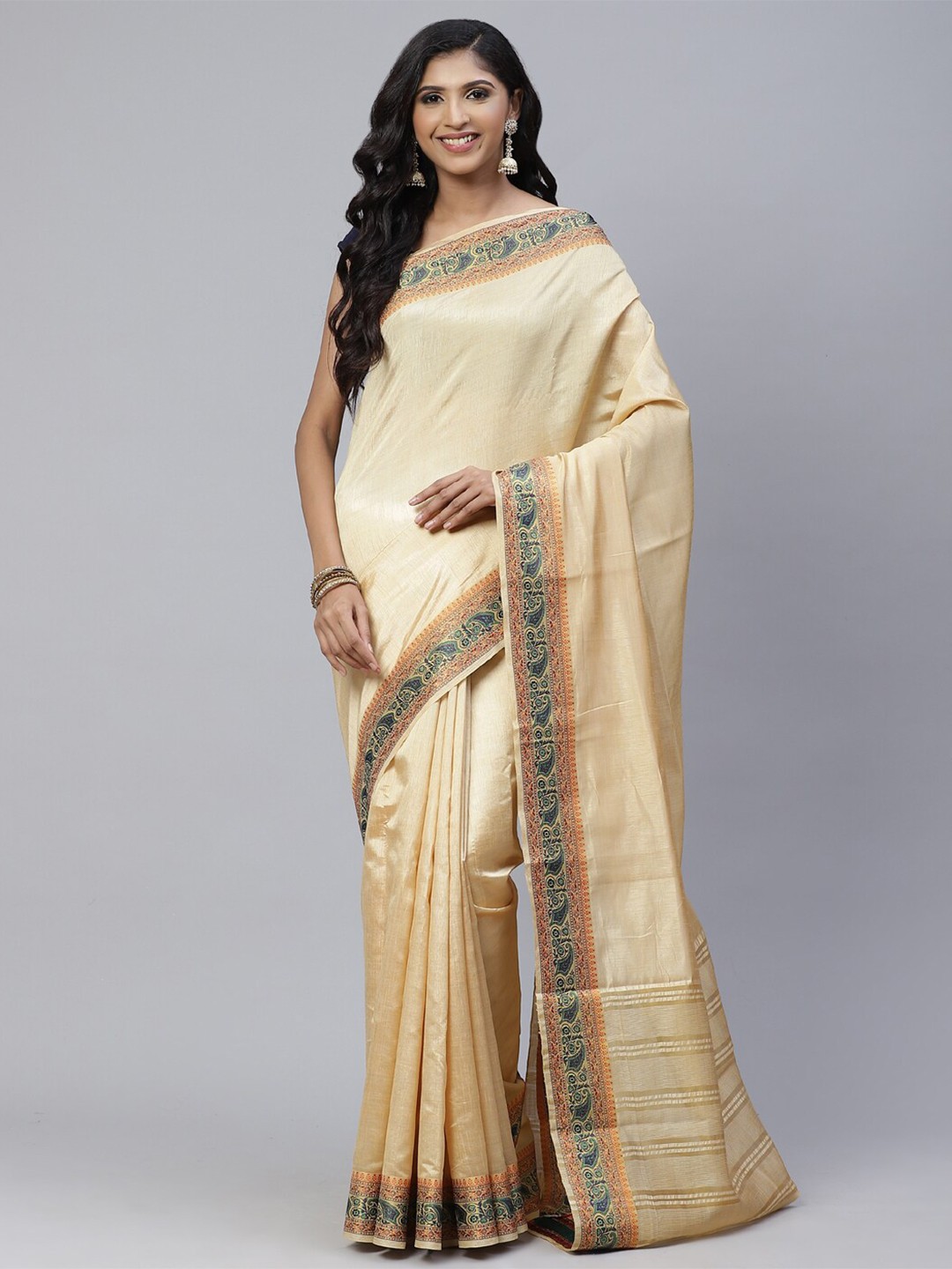 

Meena Bazaar Zari Art Silk Saree, Beige