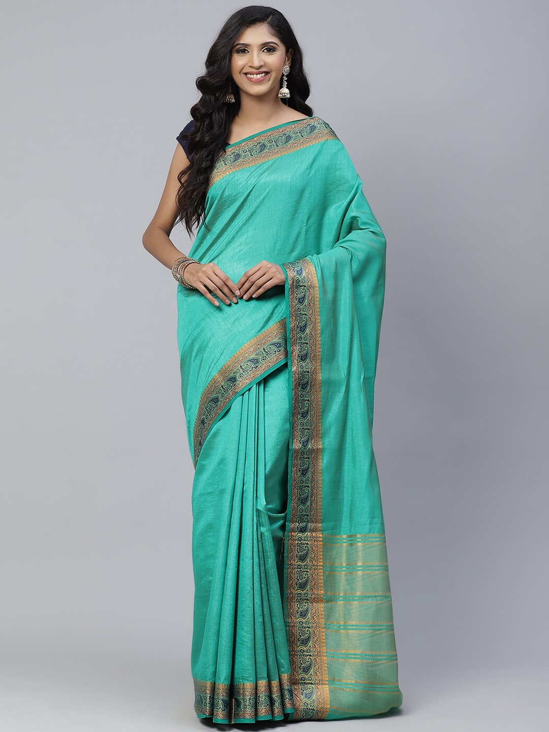 

Meena Bazaar Zari Art Silk Saree, Green