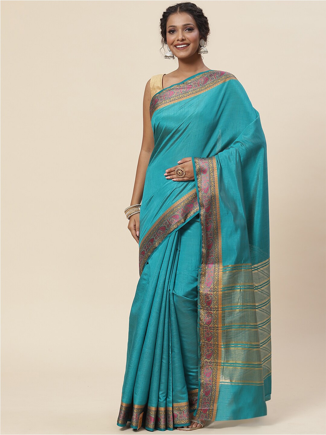 

Meena Bazaar Blue & Purple Zari Art Silk Saree